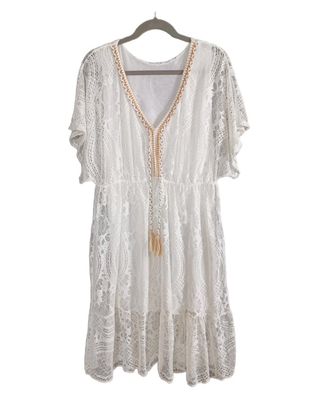 Lace V-neck Tassel Midi Dress